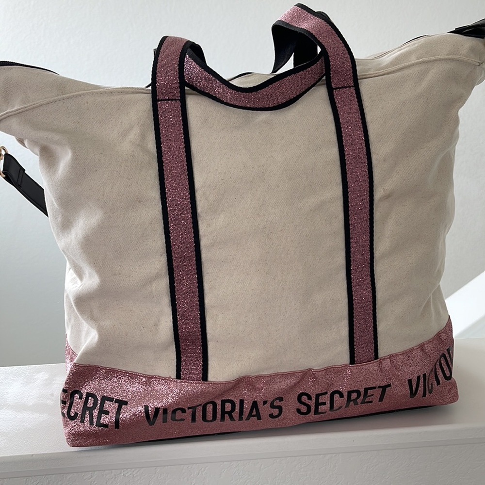 Victoria's Secret Pink & Cream Canvas Tote Bag - Picture 2 of 15